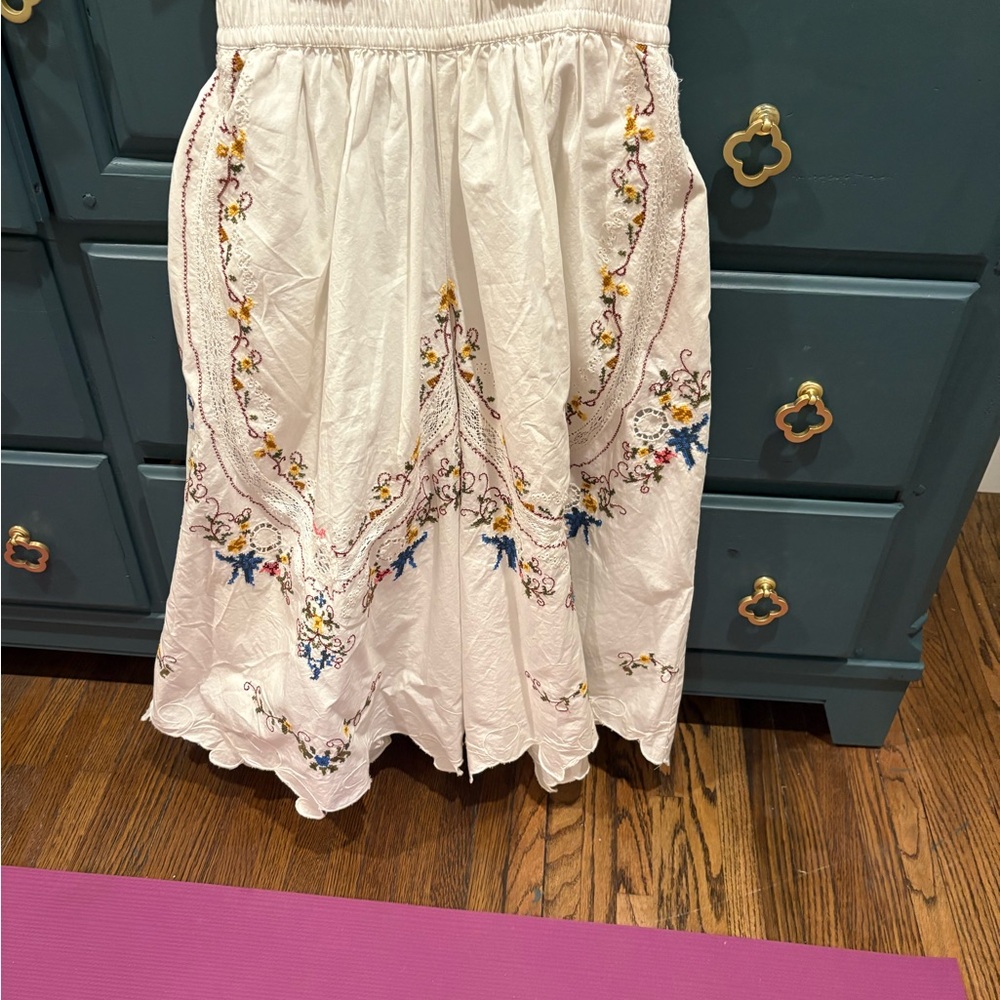 Anthropologie White Skirt with Colorful Embroidery